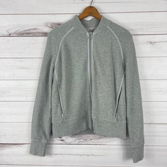 Lululemon On Repeat Bomber Heathered Core Light Gray Full Zip‎ Size 8 - Picture 1 of 8